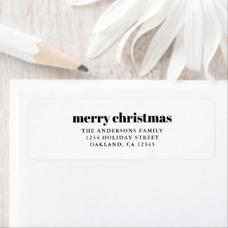 Elegant Minimalist Black & White God jul Returadress Etikett