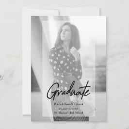 Elegant Minimalist Black & White Photo Graduation Inbjudningar