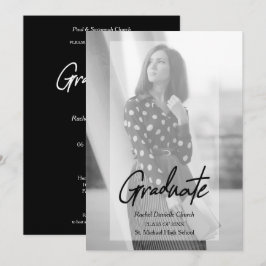 Elegant Minimalist Black & White Photo Graduation Inbjudningar