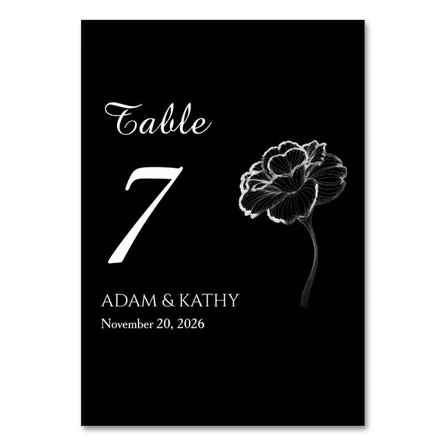 Elegant Minimalist Black White Table Numbers Bordsnummer (Framsidan)