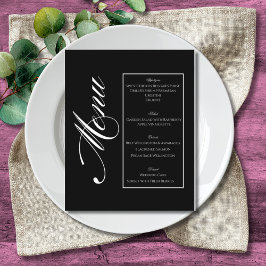 Elegant Minimalist Black & White Wedding Menu Flygblad