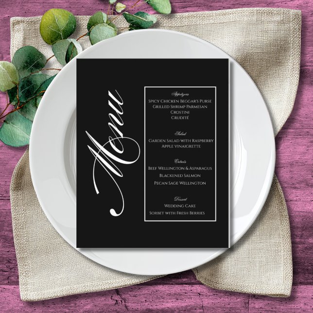 Elegant Minimalist Black & White Wedding Menu Flygblad (Skapare uppladdad)