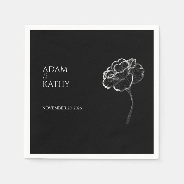 Elegant Minimalist Black White Wedding Napkins Pappersservett (Framsidan)
