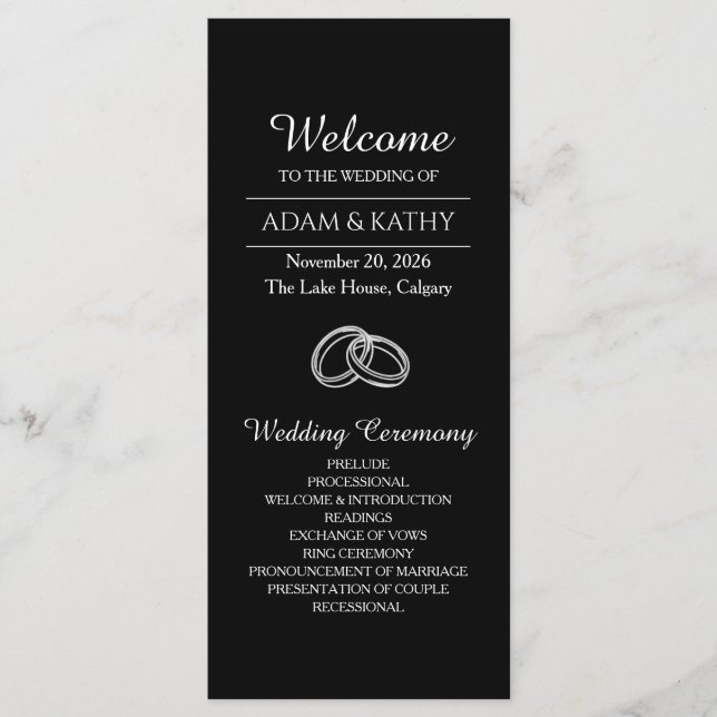 Elegant Minimalist Black White Wedding Program (Framsida)