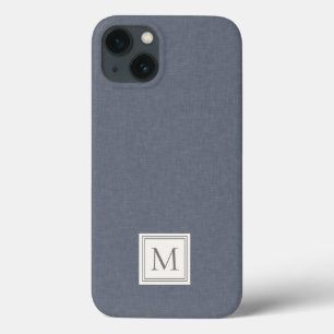 Elegant minimalist blågrå falsk linne monogram