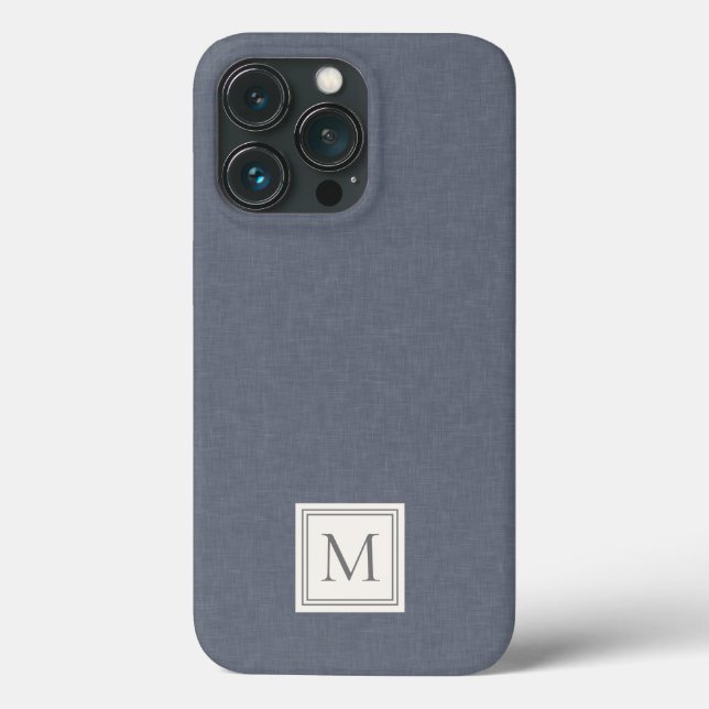 Elegant minimalist blågrå falskt linne monogram (Baksida)