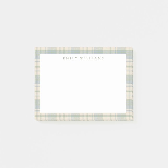 Elegant minimalist blågrön rutig post-it block (Framsida)