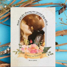 Elegant minimalist blomfoto tackkort för bröllop vykort