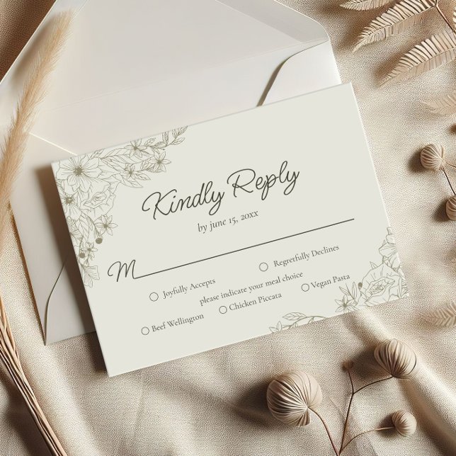 Elegant Minimalist Blommig Vänligen Svara Bröllop OSA Kort (Skapare uppladdad)