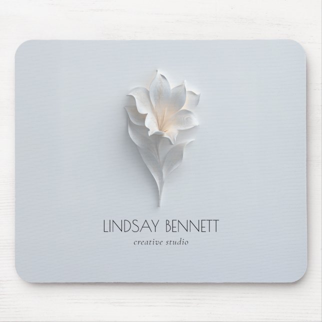 Elegant minimalist blomster vit blå  musmatta (Framsidan)