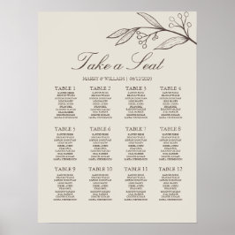 Elegant minimalist blomsterbröllop sittplatskarta poster