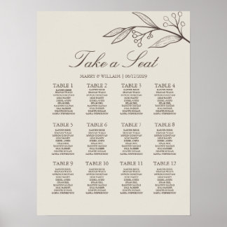 Elegant minimalist blomsterbröllop sittplatskarta poster