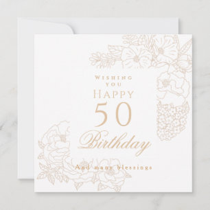 Elegant minimalist blomstergul 50-årsdag födelseda kort