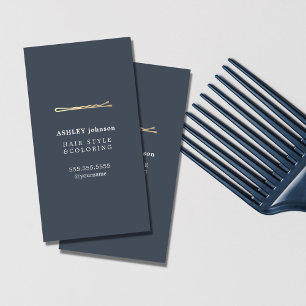 Elegant Minimalist Blue Faux Guld Hairdresser Visitkort