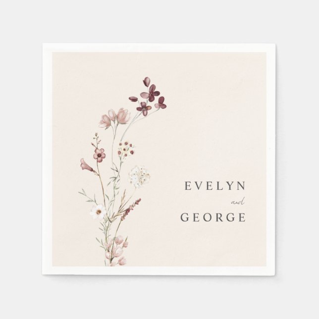 Elegant Minimalist Boho Blommigt Bröllop Pappersservett (Framsidan)