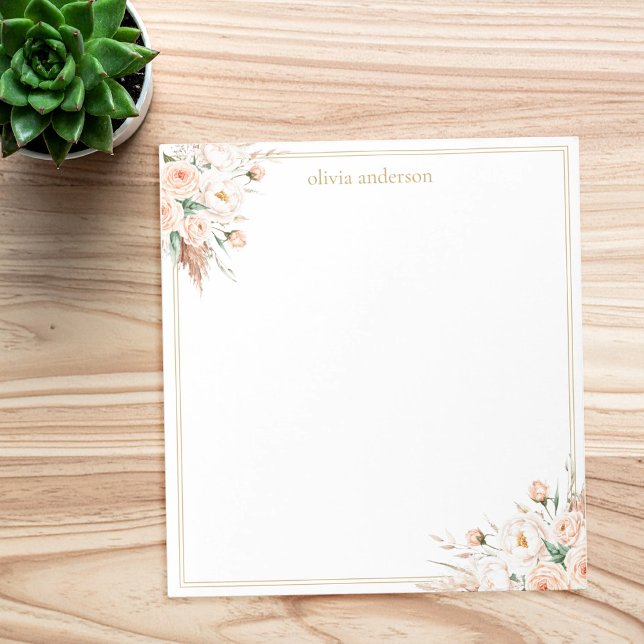 Elegant Minimalist Boho Blommigt Gräns Monogram Anteckningsblock (Skapare uppladdad)