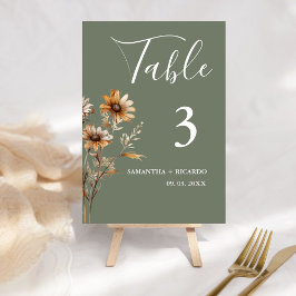 Elegant Minimalist Boho Grönt Wildblomma Bröllop Bordsnummer