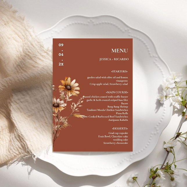 Elegant Minimalist Boho Wildblomma Bröllop Bord Meny (Skapare uppladdad)