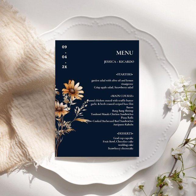 Elegant Minimalist Boho Wildblomma Bröllop Bord Meny (Skapare uppladdad)