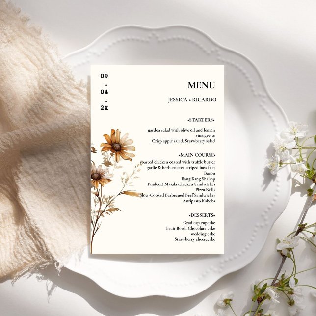 Elegant Minimalist Boho Wildblomma Bröllop Bord Meny (Skapare uppladdad)