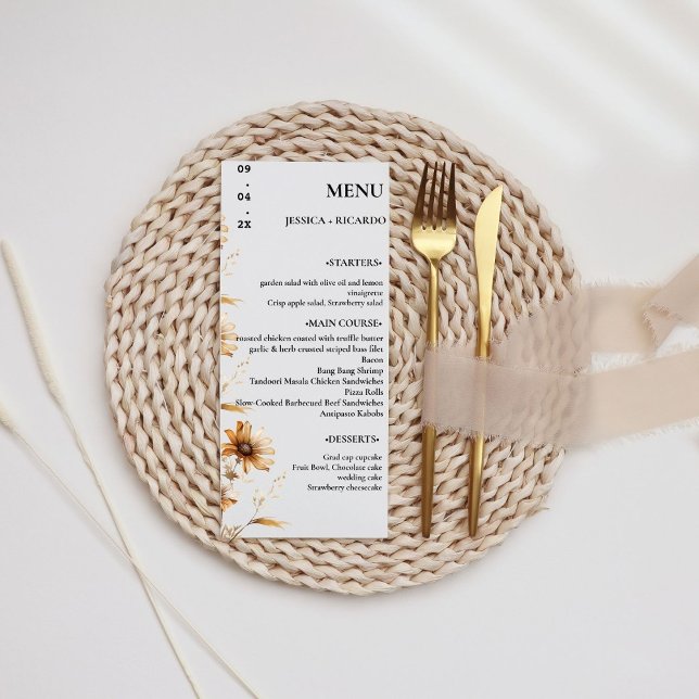 Elegant Minimalist Boho Wildblomma Bröllop Bord Meny (Skapare uppladdad)