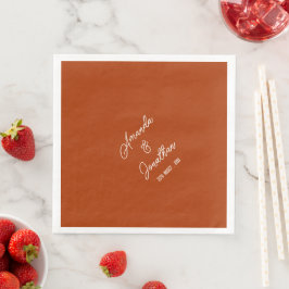 Elegant minimalist bränd orange och vit bröllop pappersservett