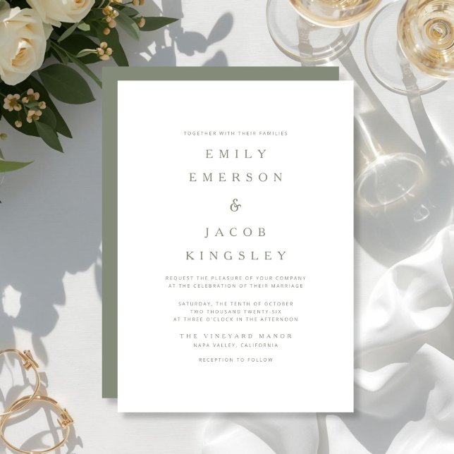 Elegant minimalist bröllop i salvia grönt inbjudningar (Elegant Minimalist Sage Green Wedding Invitation)