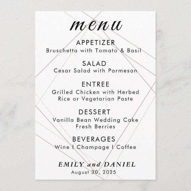 Elegant Minimalist Bröllop Menu Meny (Framsida)