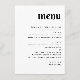 Elegant minimalist bröllop | Svart & vit middag Meny