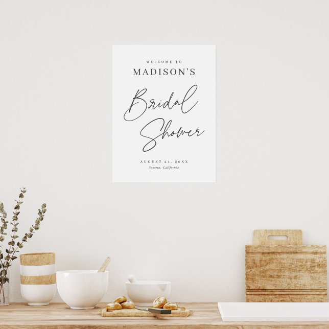 Elegant minimalist bröllopsfest välkomstskylt med  poster (Kök)