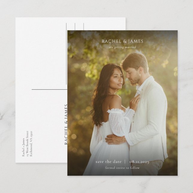 Elegant minimalist bröllopskort för Save the Date  Meddelande Vykort (Fram/baksida)
