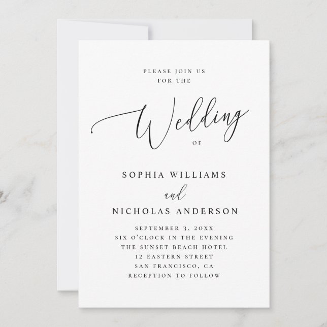 Elegant minimalist bröllopsscript | Formell klassi Inbjudningar (Framsida)