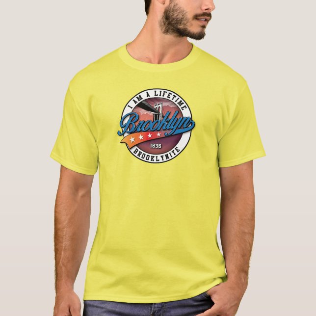 Elegant minimalist Brooklyn logodesign gul T Shirt (Framsida)