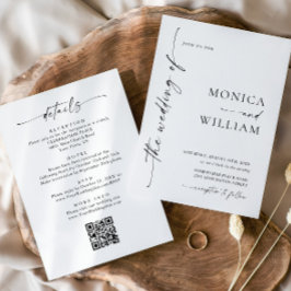 Elegant Minimalist Calligraphy Black White Bröllop Inbjudningar