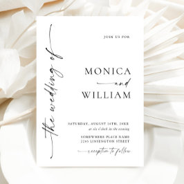 Elegant Minimalist Calligraphy Black White Bröllop Inbjudningar