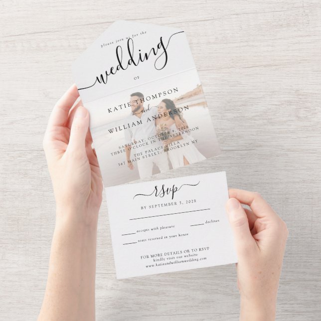 Elegant Minimalist Calligraphy Photo Bröllop (Avrivbar del)