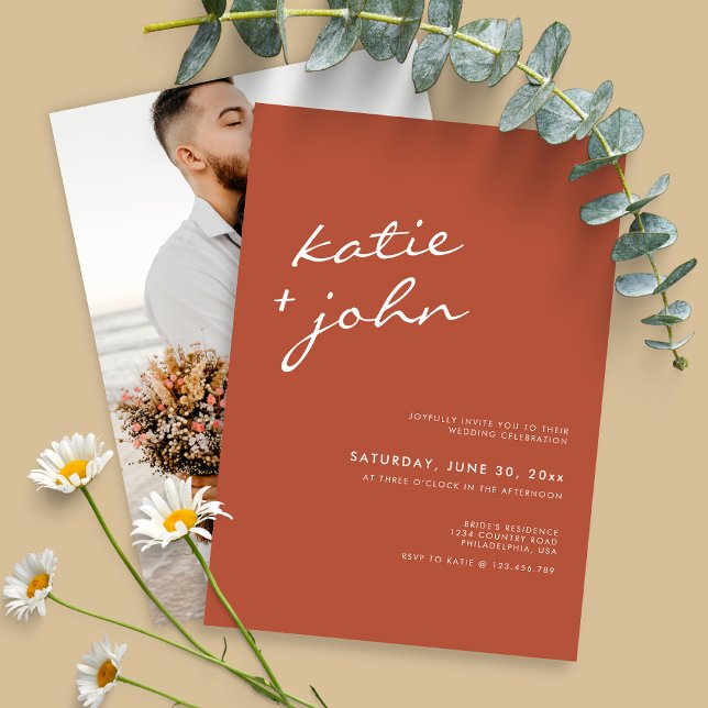 Elegant Minimalist Calligraphy Terracotta Wedding Inbjudningar (Skapare uppladdad)