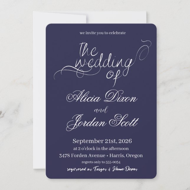 Elegant Minimalist Calligraphy Wedding Invitation Inbjudningar (Framsida)