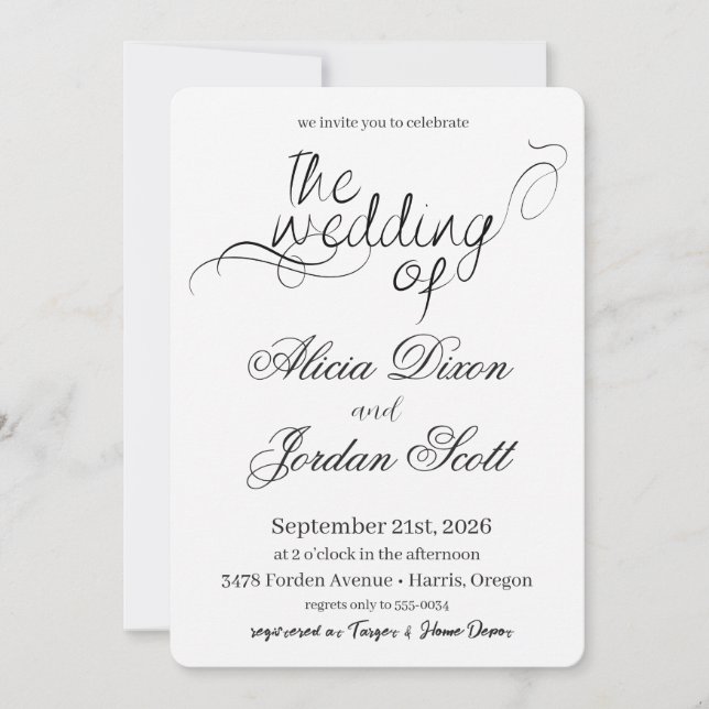 Elegant Minimalist Calligraphy Wedding Invitation Inbjudningar (Framsida)