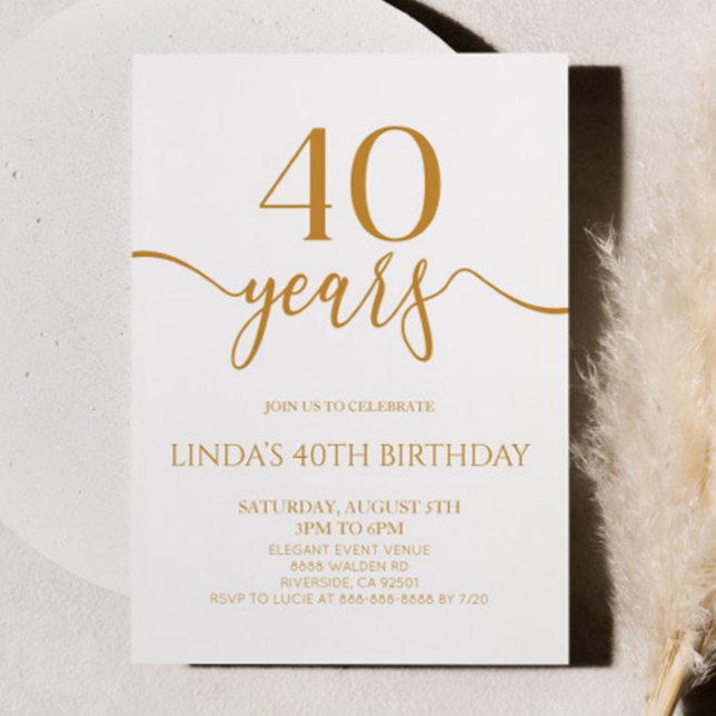 Elegant minimalist champagne 40-års födelsedagsfes inbjudningar (Skapare uppladdad)
