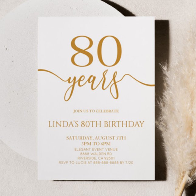 Elegant minimalist champagne 80-års födelsedagsfes inbjudningar (Skapare uppladdad)