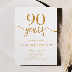 Elegant minimalist champagne 90-års födelsedagsfes inbjudningar