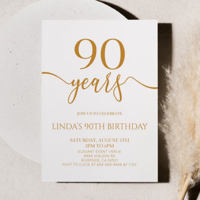 Elegant minimalist champagne 90-års födelsedagsfes inbjudningar (Skapare uppladdad)