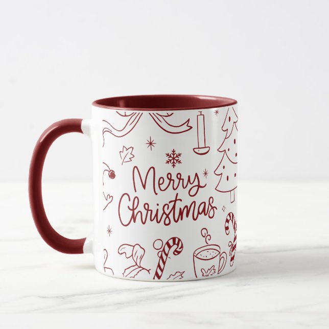Elegant Minimalist Christmas Doodles Hand-Drawn Mugg (Vänster)