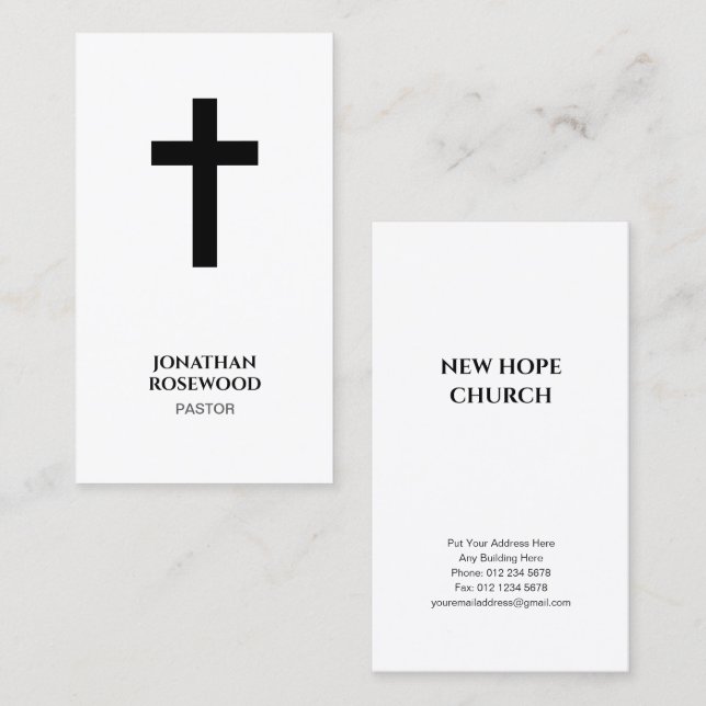 Elegant Minimalist Church | Pastor & Mission Visitkort (Fram/baksida)