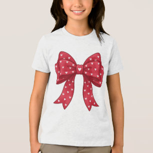 Elegant minimalist coquette röd rosett med hjärtan t shirt