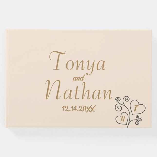 Elegant Minimalist Cream White Bröllop Monogram Gästböcker (Framsida)