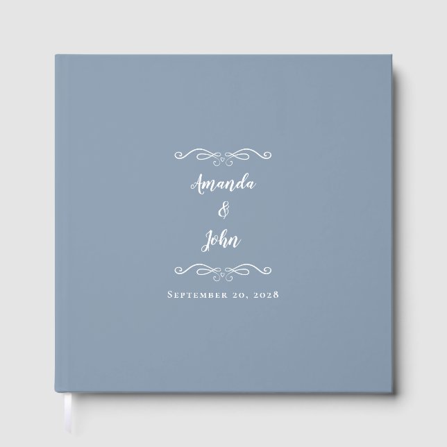 Elegant minimalist damblå bröllopskalligrafi gästböcker (Framsida)