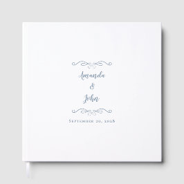 Elegant minimalist dammblå kalligrafi bröllop gästböcker