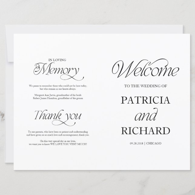 Elegant Minimalist DIY Wedding Folded Program (Framsida)